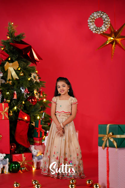 Christmas Croptop &amp; Skirt - Light Cream Kids-Suttis