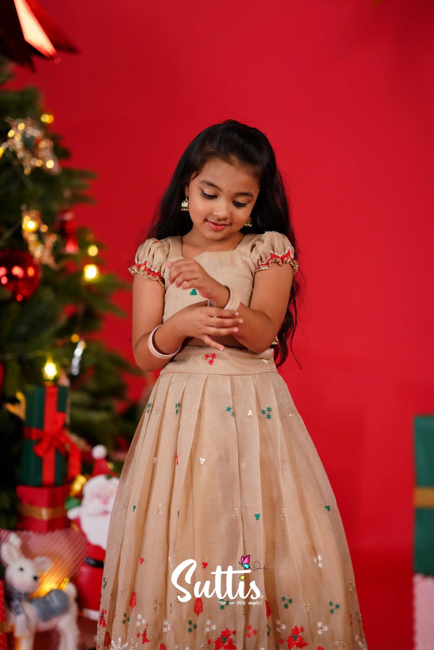 Christmas Croptop &amp; Skirt - Light Cream Kids-Suttis