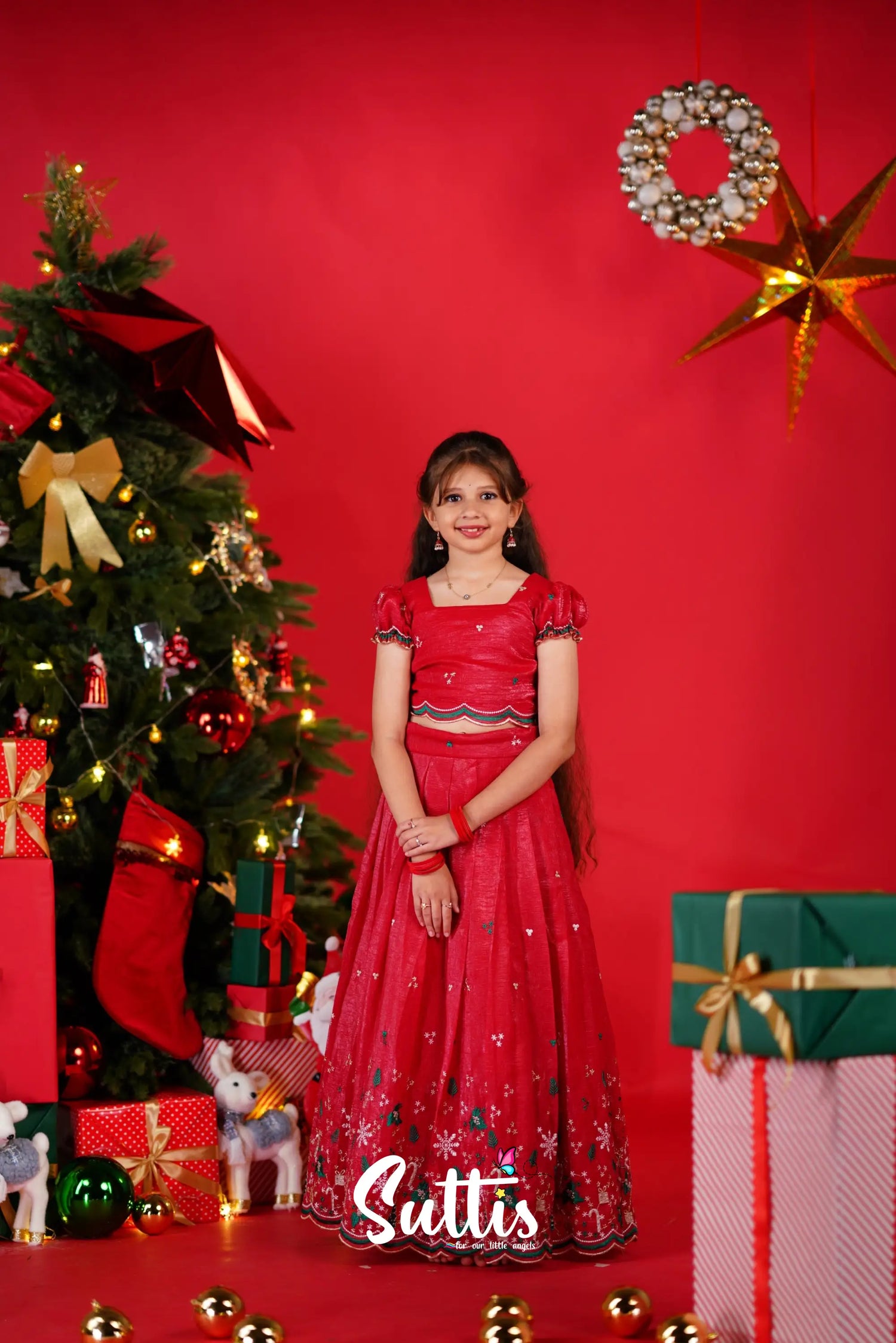 Christmas Croptop &amp; Skirt - Red Kids-Suttis