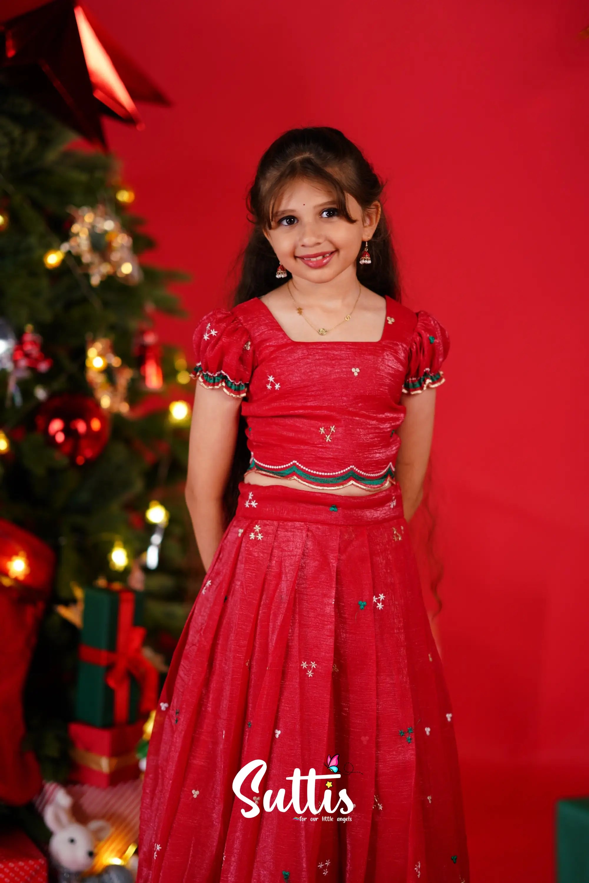 Christmas Croptop &amp; Skirt - Red Kids-Suttis