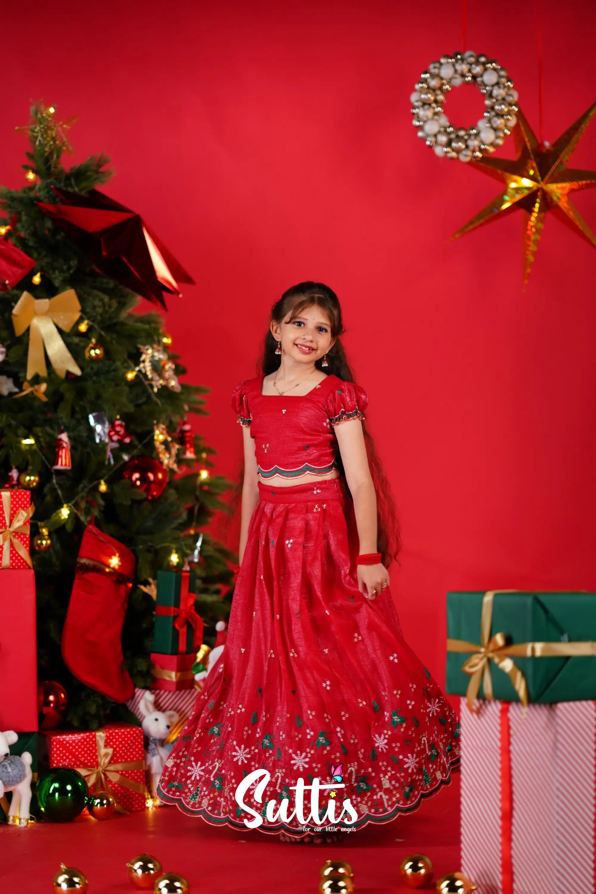 Christmas Croptop &amp; Skirt - Red Kids-Suttis