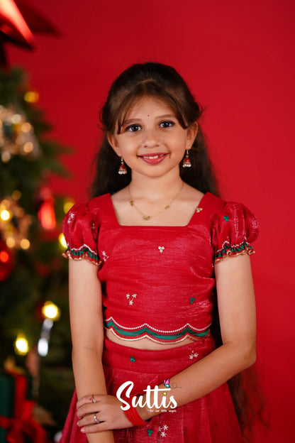 Christmas Croptop &amp; Skirt - Red Kids-Suttis