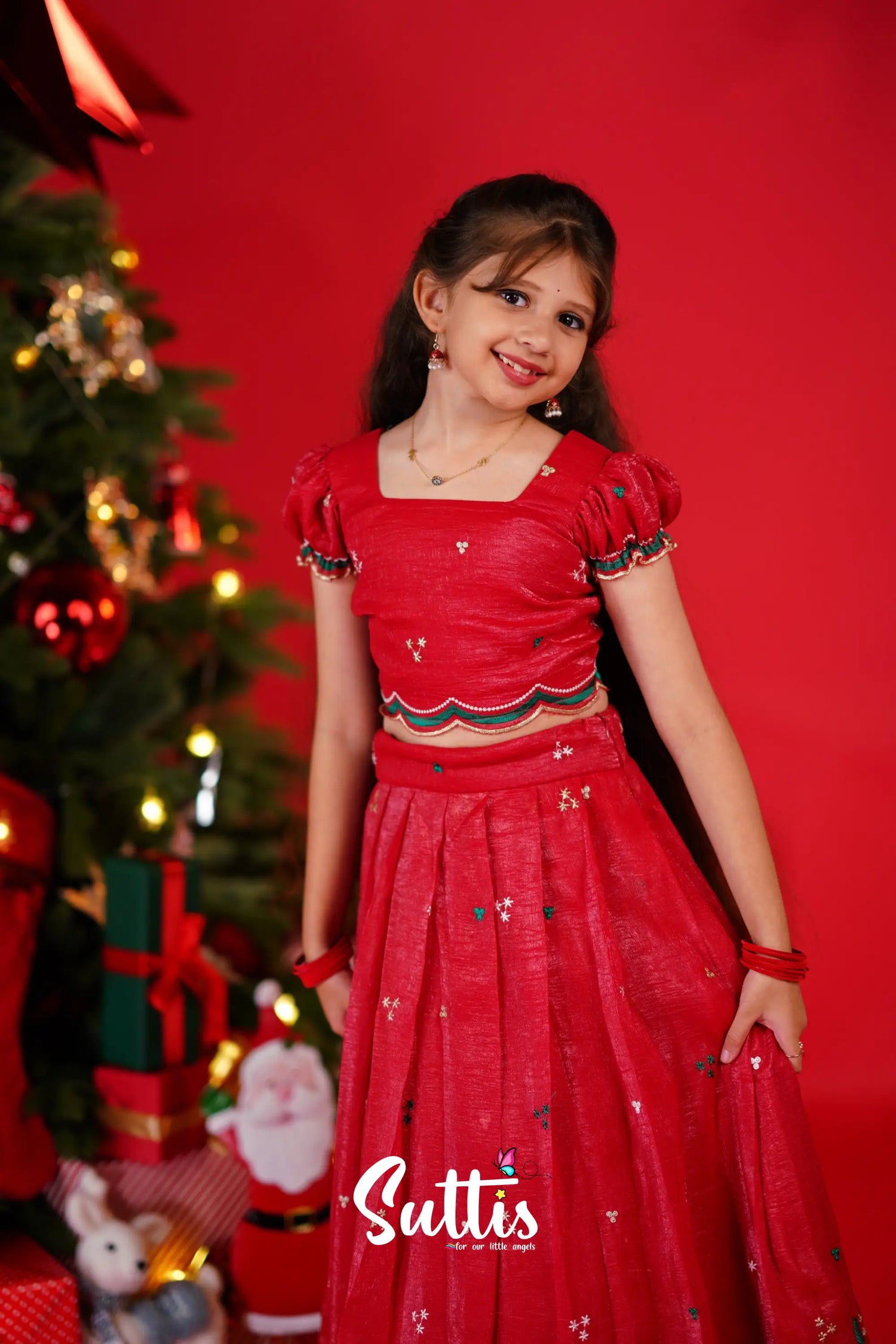 Christmas Croptop &amp; Skirt - Red Kids-Suttis