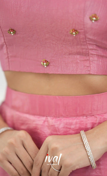 Coral - Baby Pink Crop Top and Skirt - crop top and skirts