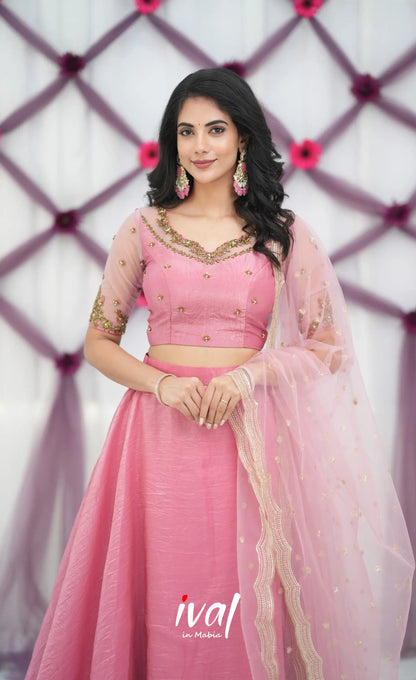 Coral - Baby Pink Crop Top and Skirt - crop top and skirts