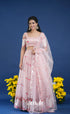 Coral Baby Pink Net Lehenga crop top and skirts