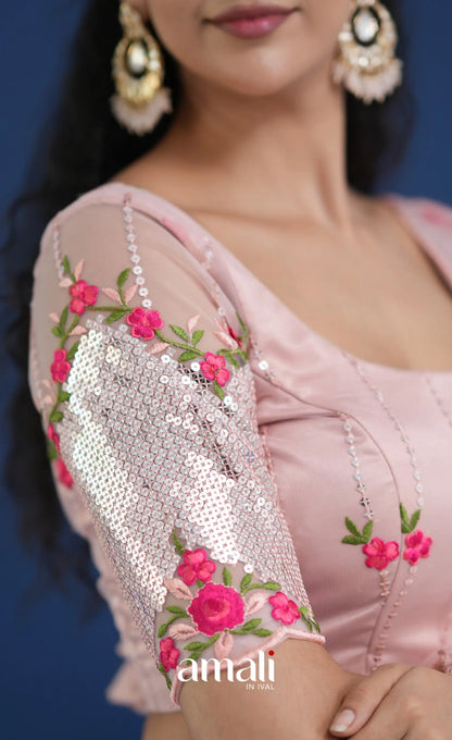 Coral Baby Pink Net Lehenga crop top and skirts