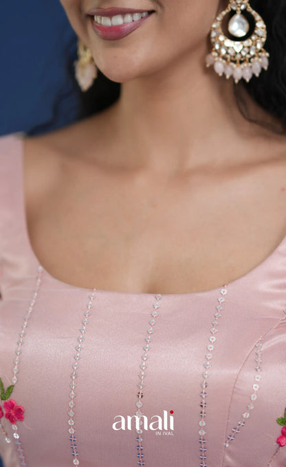 Coral Baby Pink Net Lehenga crop top and skirts