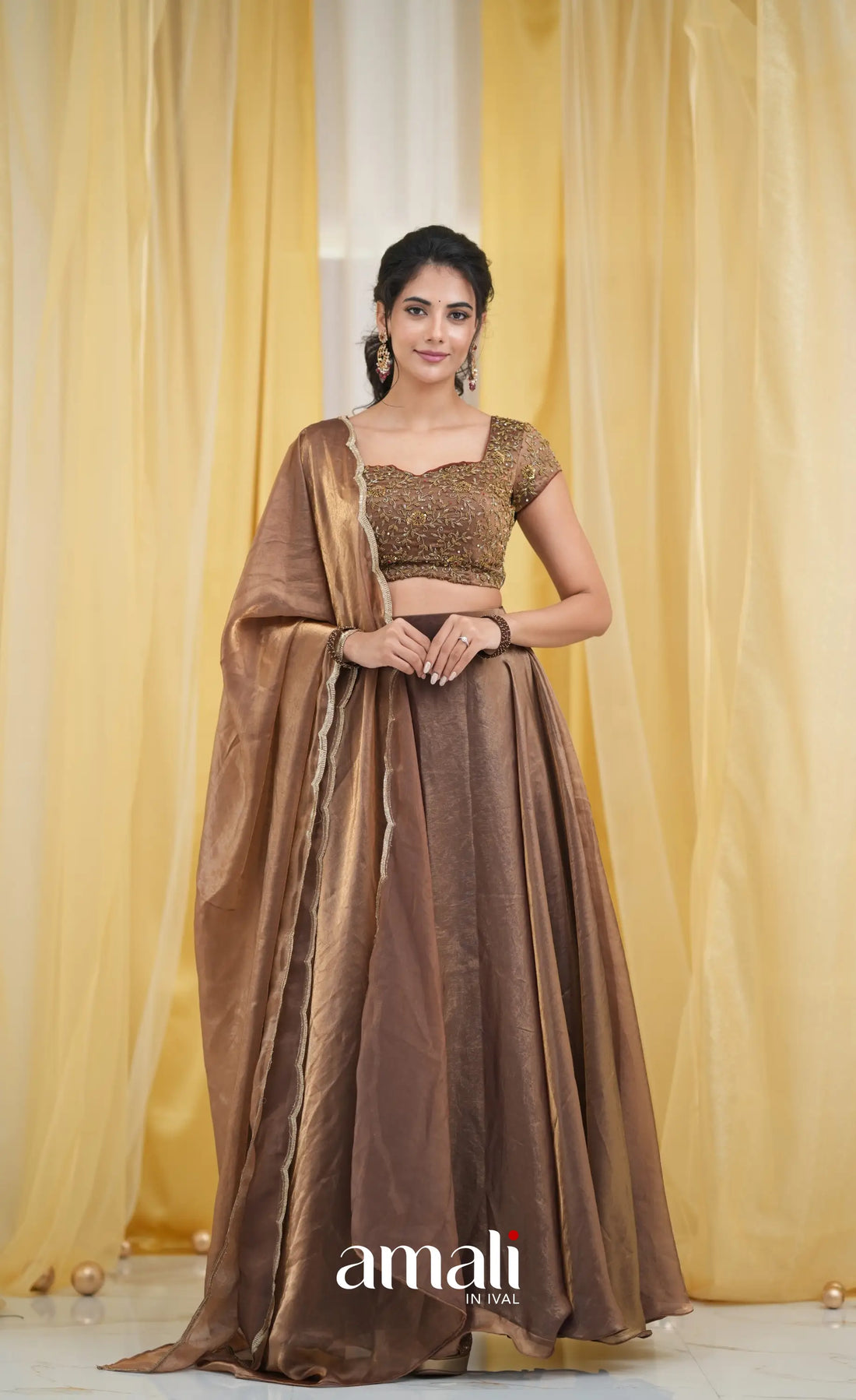 Coral - Crop Top and Skirt -Brown crop top and skirts