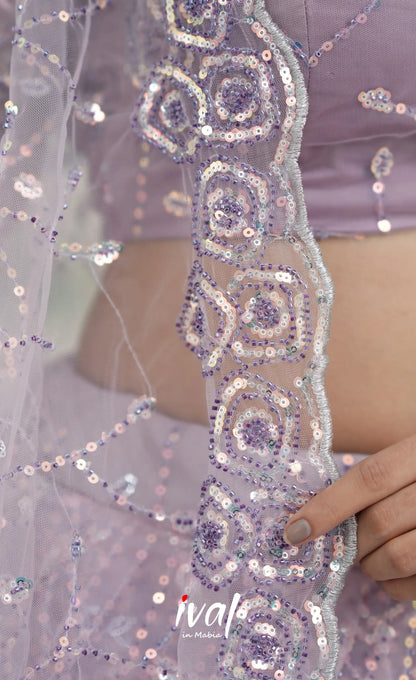 Coral - Lavender Net Lehenga crop top and skirts