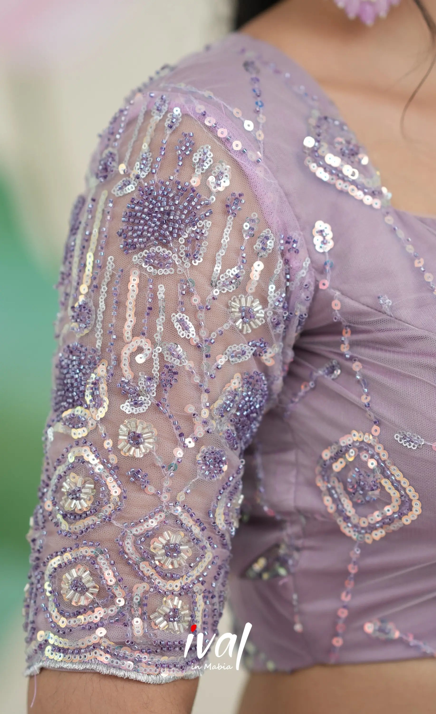 Coral - Lavender Net Lehenga crop top and skirts