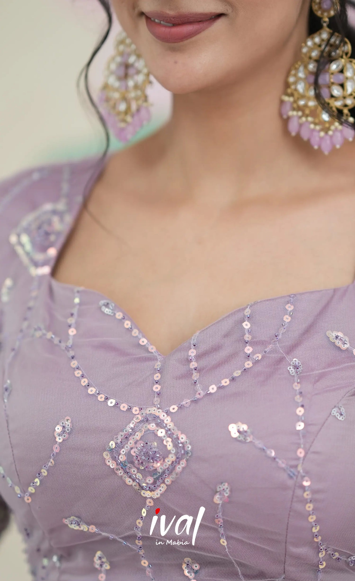 Coral - Lavender Net Lehenga crop top and skirts