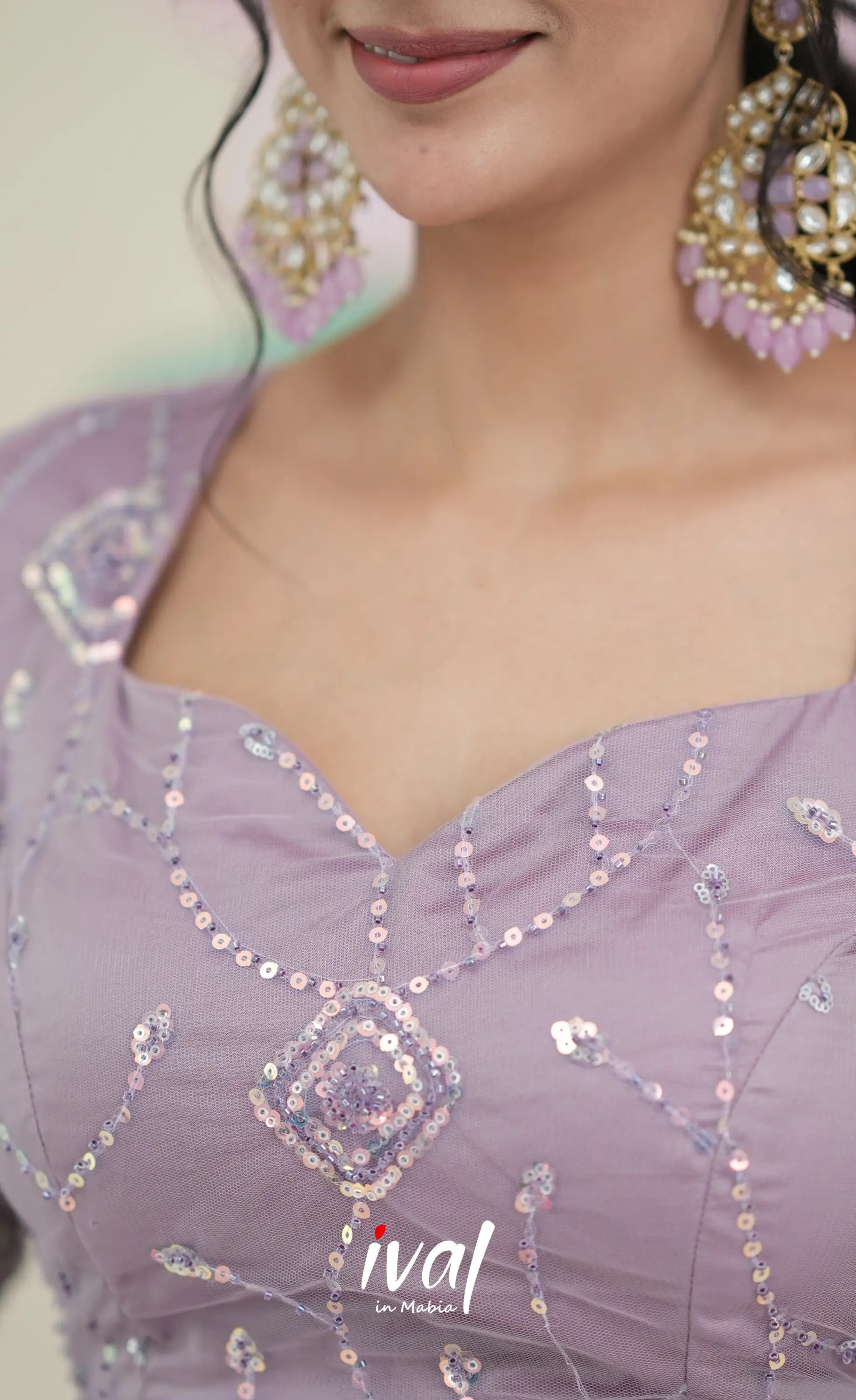 Coral - Lavender Net Lehenga crop top and skirts