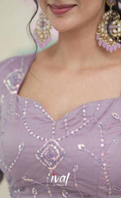 Coral - Lavender Net Lehenga crop top and skirts