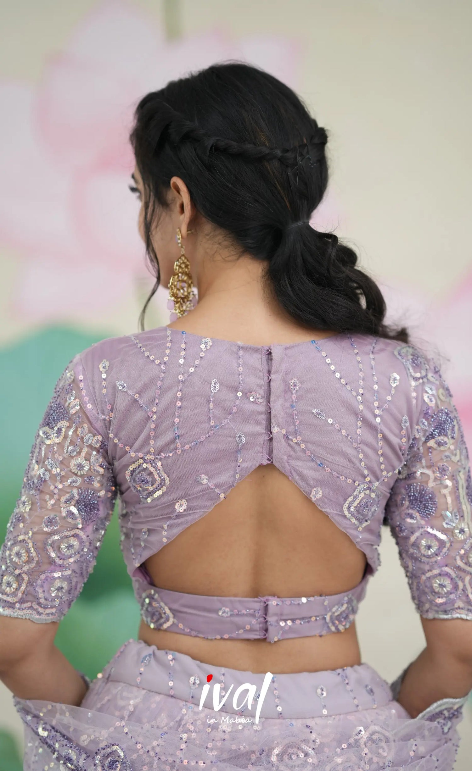 Coral - Lavender Net Lehenga crop top and skirts