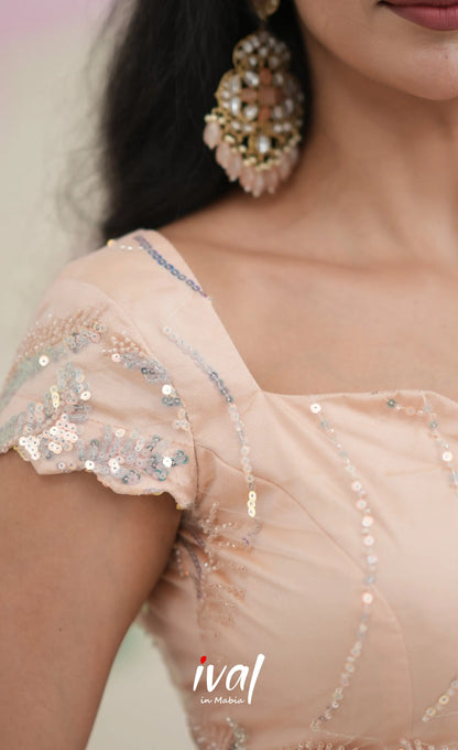 Coral - Light Peach Net Lehenga crop top and skirts