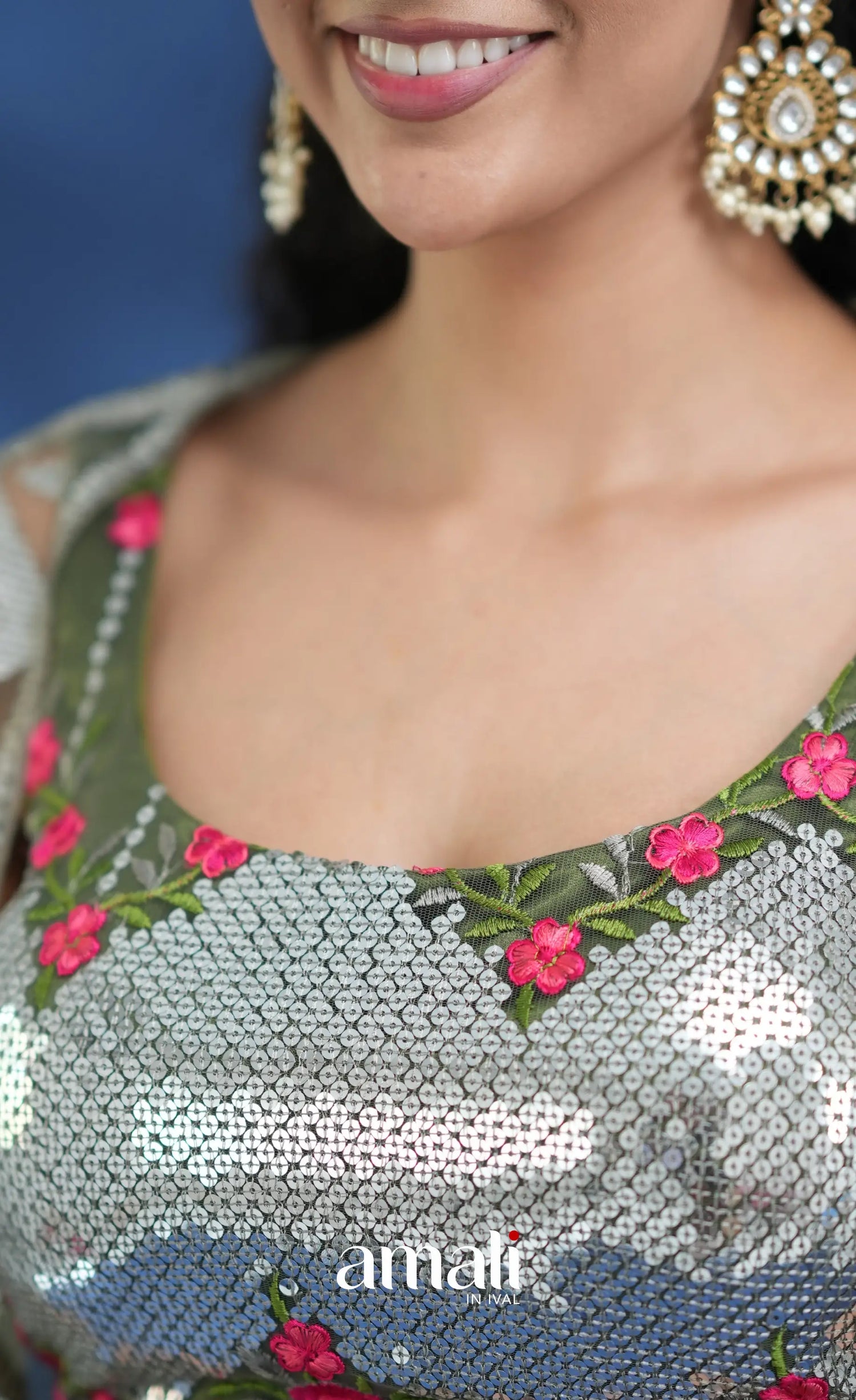 Coral Olive Green Net Lehenga crop top and skirts