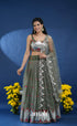 Coral Olive Green Net Lehenga crop top and skirts