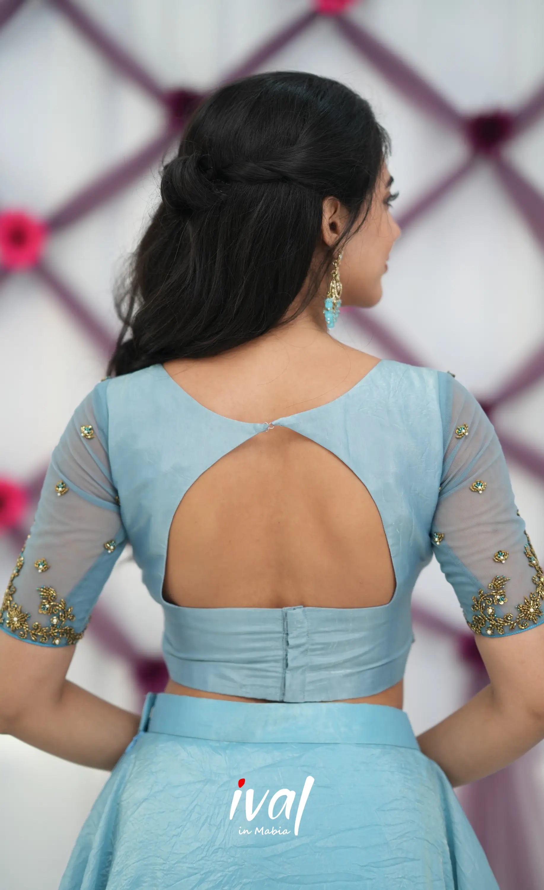 Coral - Pastel Blue Crop Top and Skirt - crop top and skirts