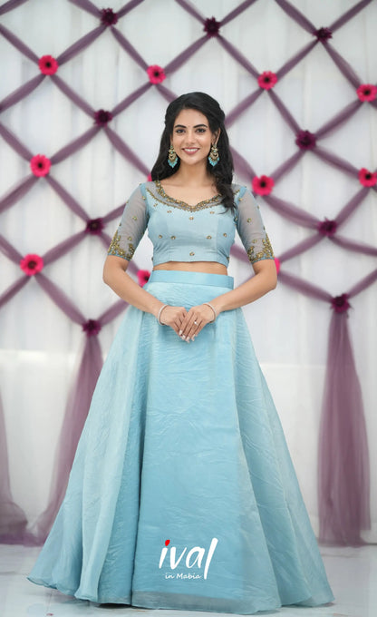 Coral - Pastel Blue Crop Top and Skirt - crop top and skirts