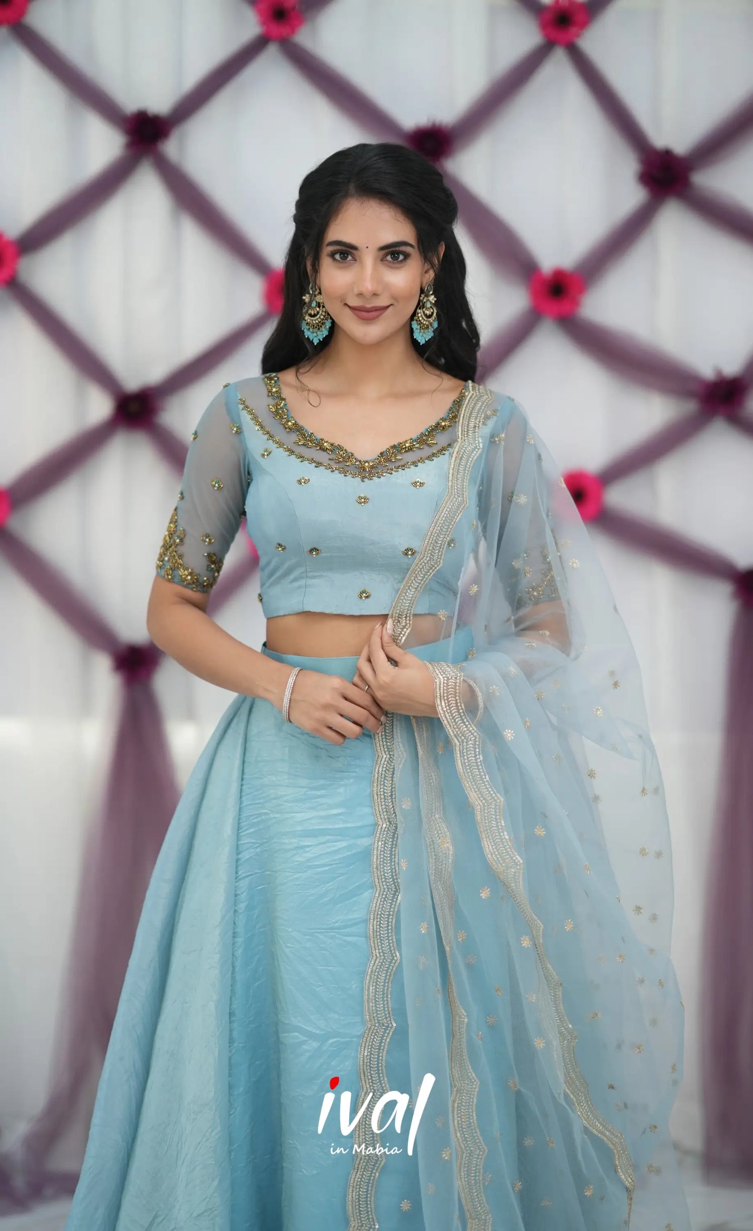 Coral - Pastel Blue Crop Top and Skirt - crop top and skirts
