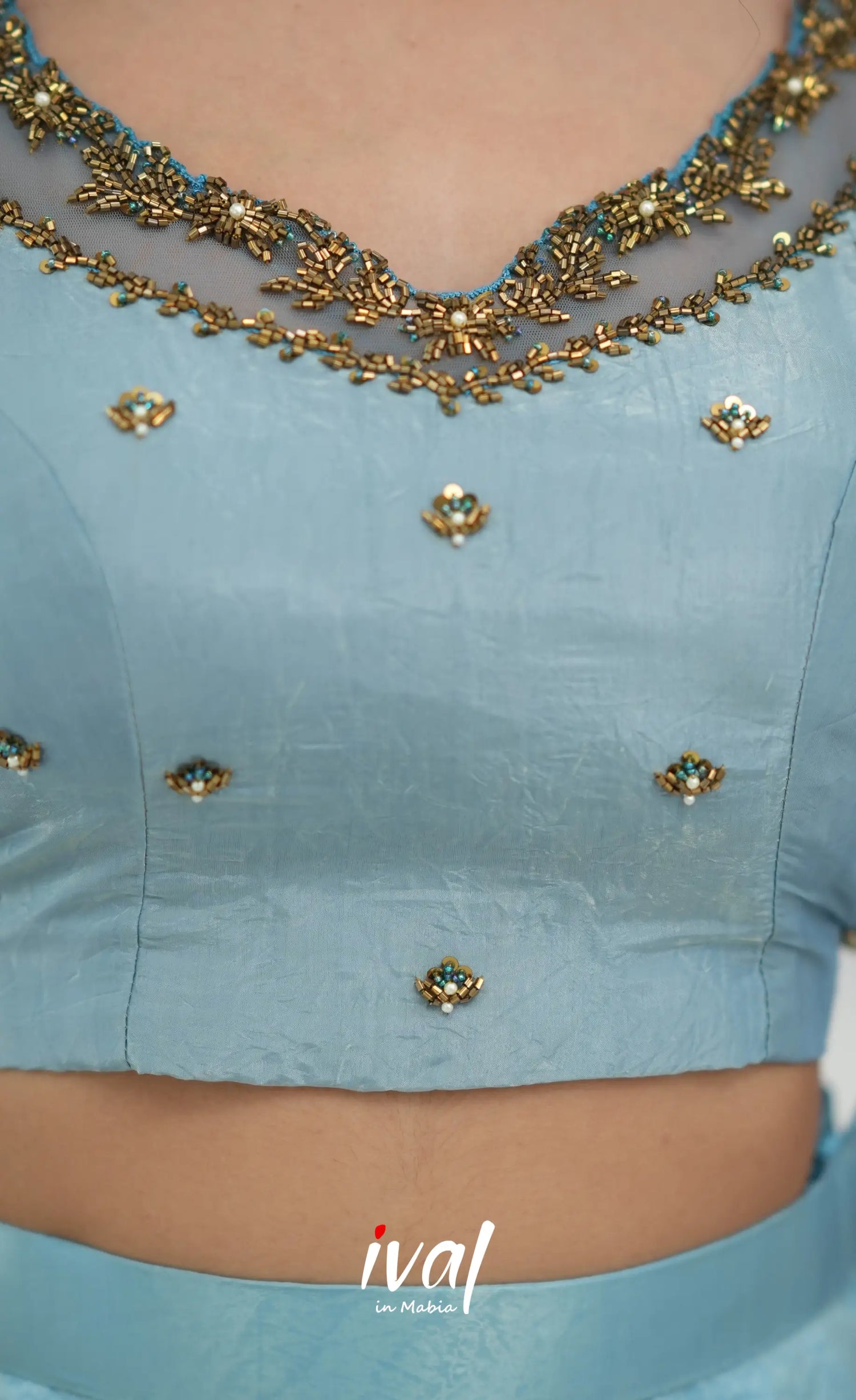 Coral - Pastel Blue Crop Top and Skirt - crop top and skirts