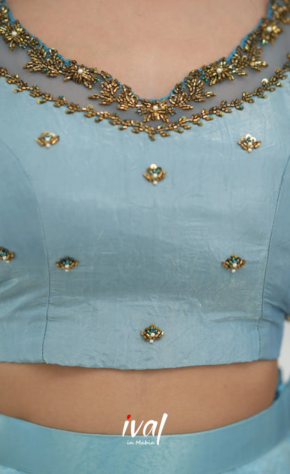 Coral - Pastel Blue Crop Top and Skirt - crop top and skirts