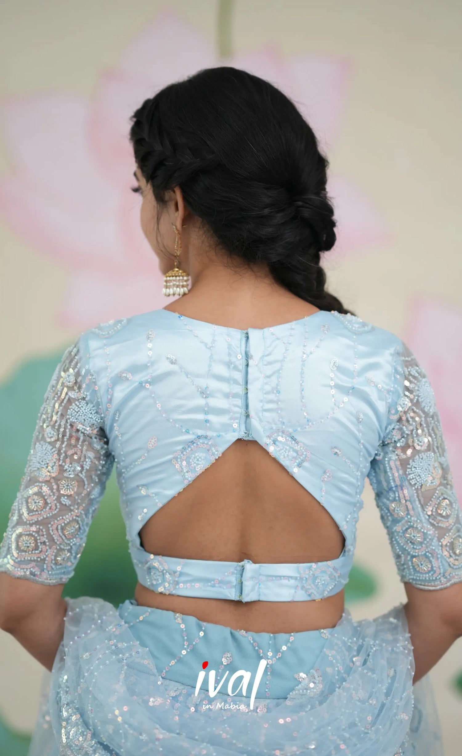 Coral - Pastel Blue Net Lehenga crop top and skirts