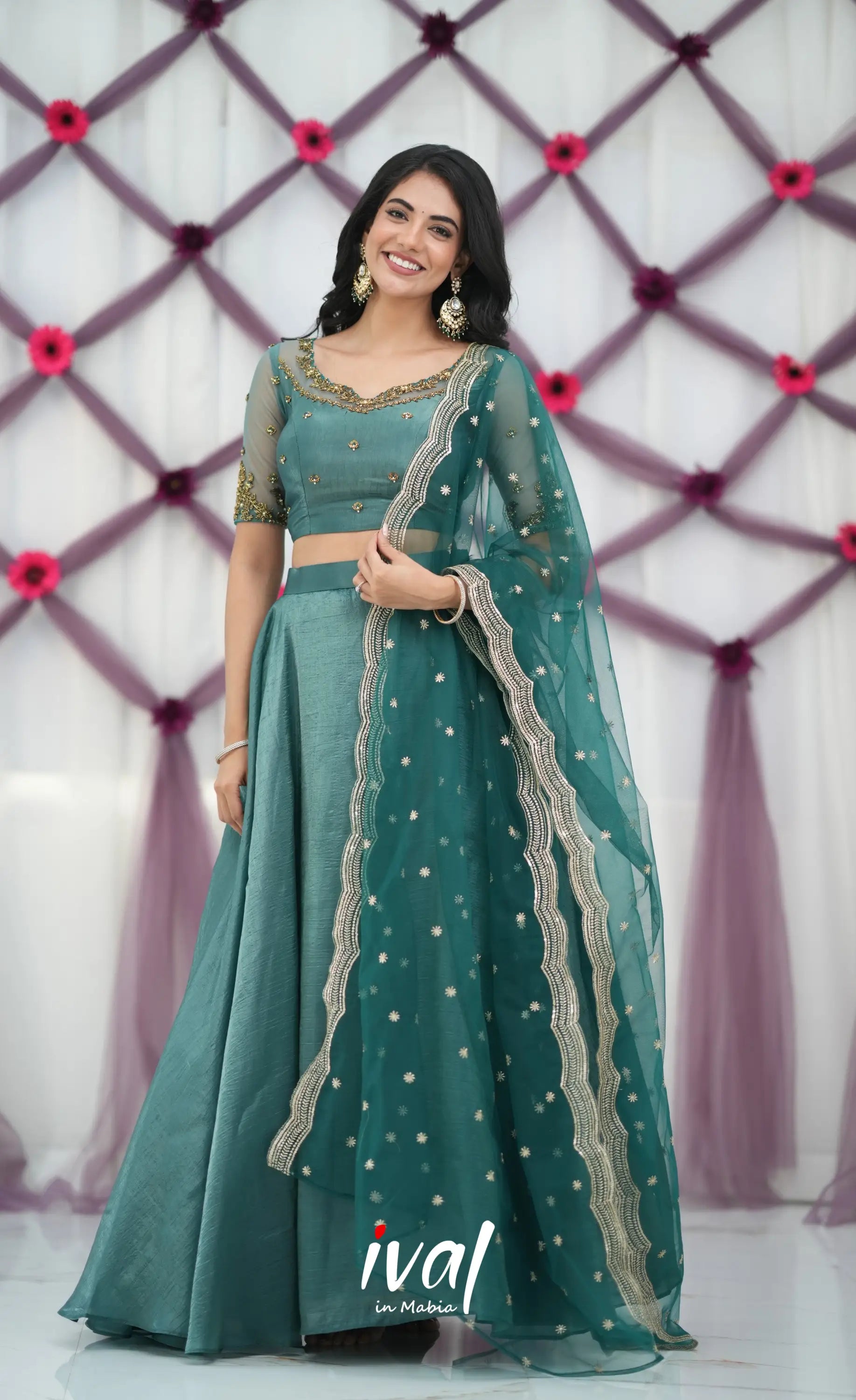 Coral - Teal Green Crop Top and Skirt - crop top and skirts