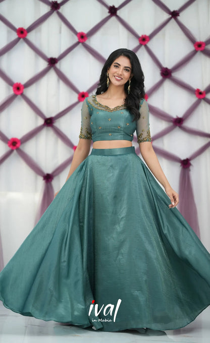 Coral - Teal Green Crop Top and Skirt - crop top and skirts
