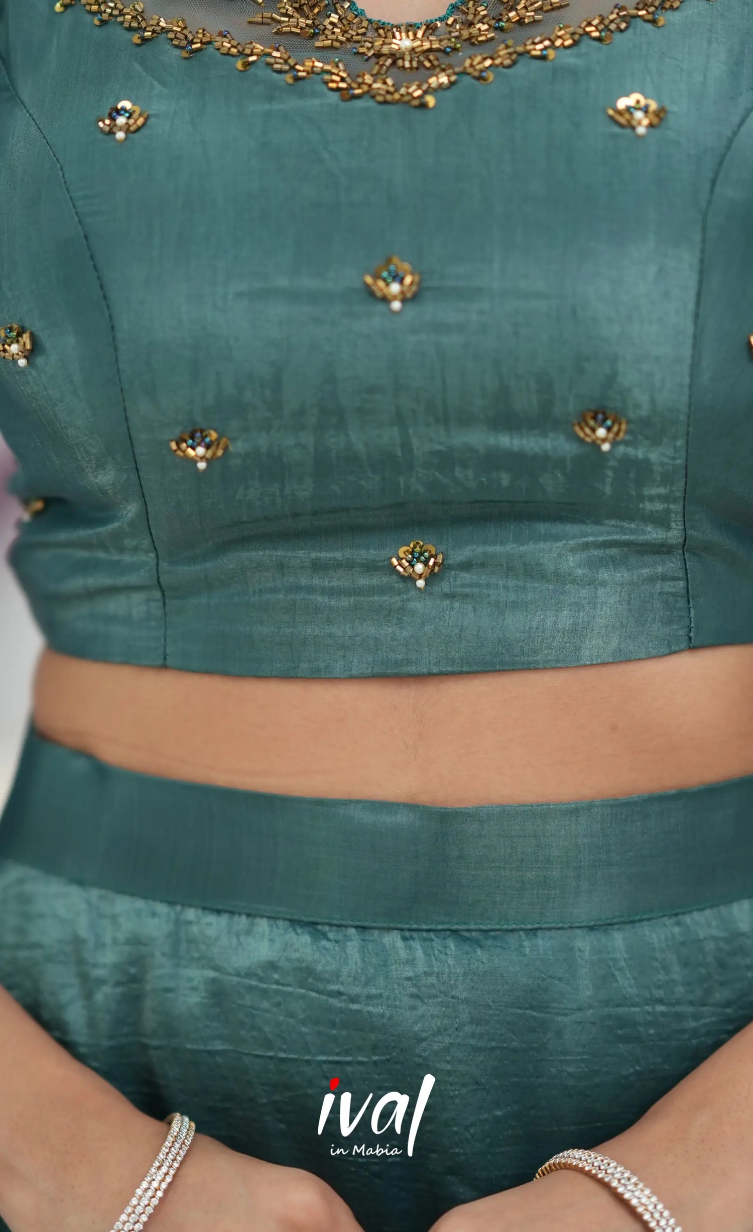 Coral - Teal Green Crop Top and Skirt - crop top and skirts