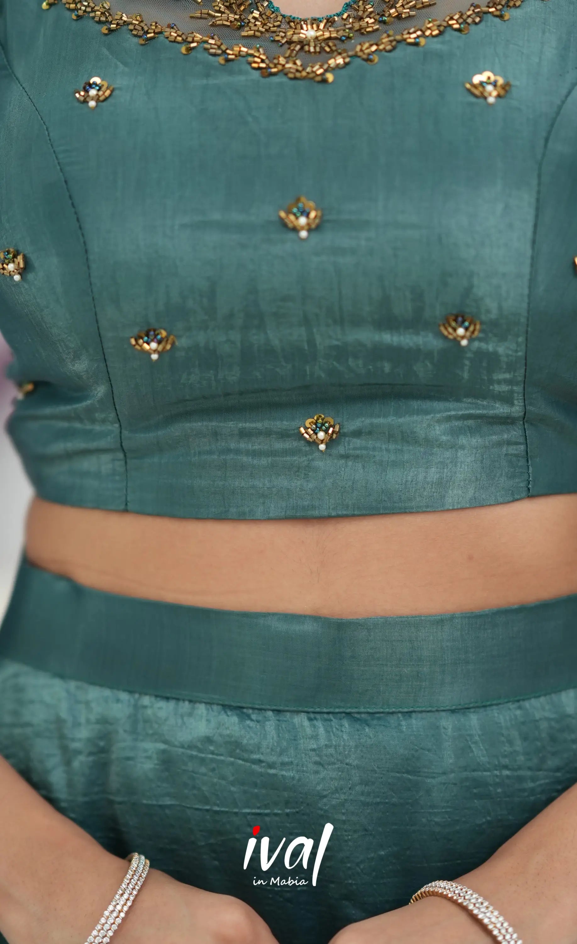 Coral - Teal Green Crop Top and Skirt - crop top and skirts