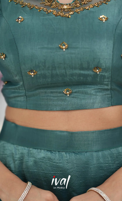 Coral - Teal Green Crop Top and Skirt - crop top and skirts