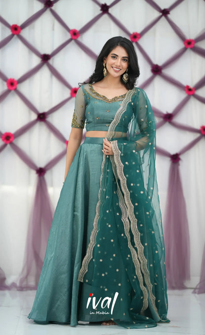 Coral - Teal Green Crop Top and Skirt - crop top and skirts