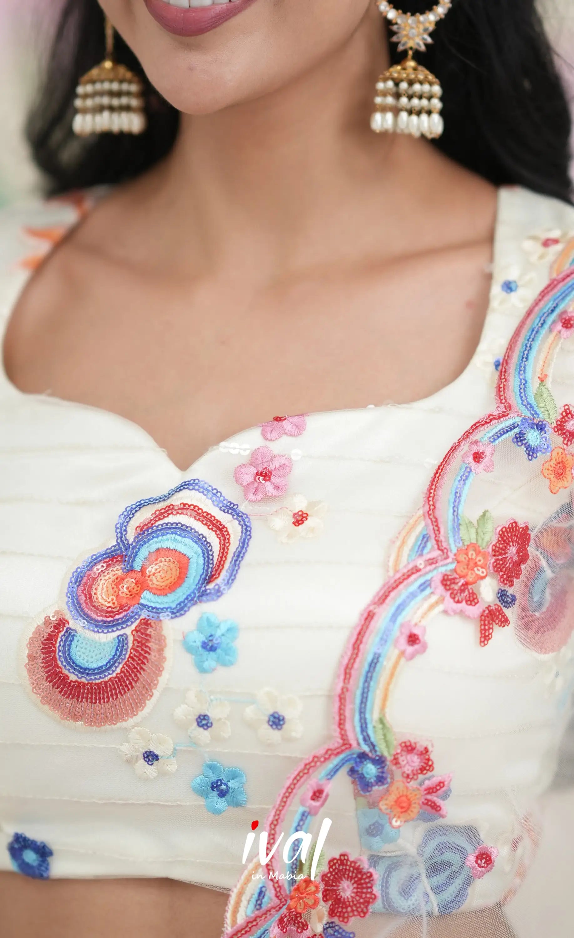 Coral - White Net Lehenga crop top and skirts