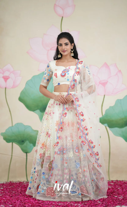 Coral - White Net Lehenga crop top and skirts