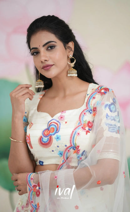 Coral - White Net Lehenga crop top and skirts