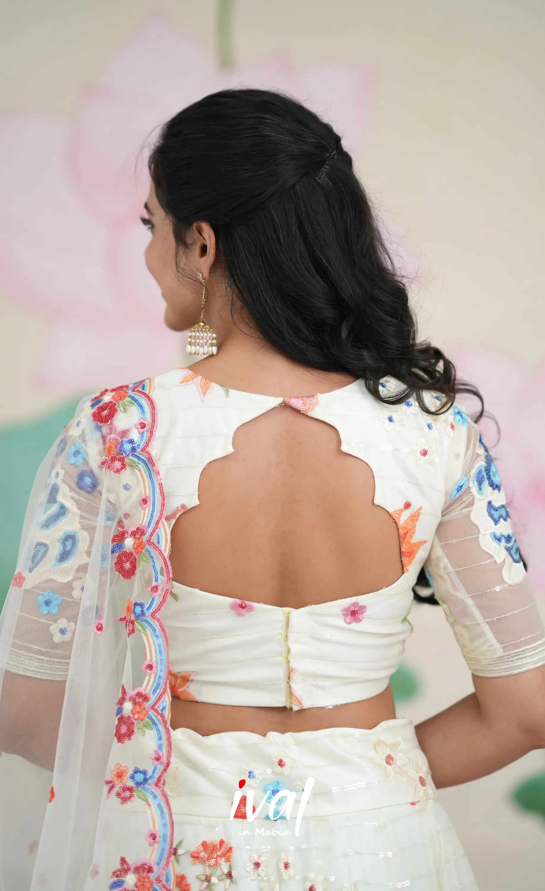 Coral - White Net Lehenga crop top and skirts