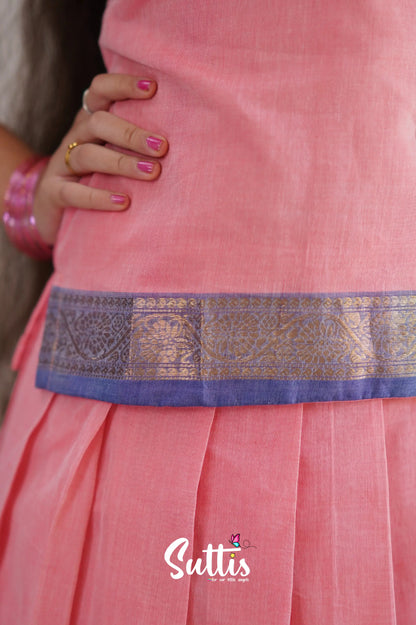 Cotton Pavadai Sattai - Baby Pink &amp; Blue Kids-Suttis