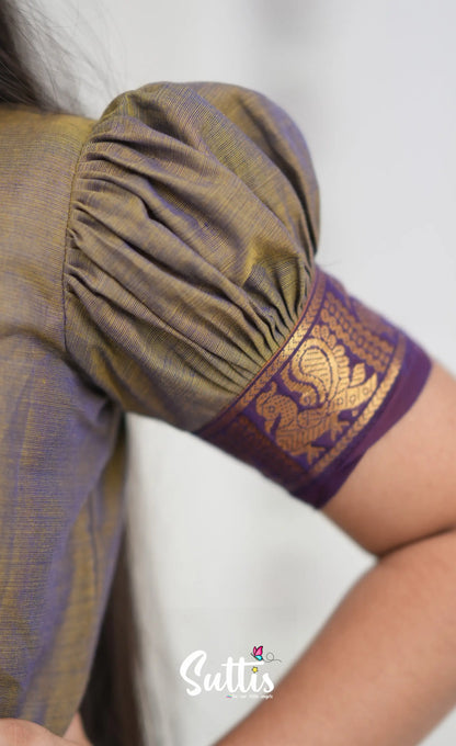 Cotton Pavadai Sattai Brownish grey and dark plum Kids Suttis