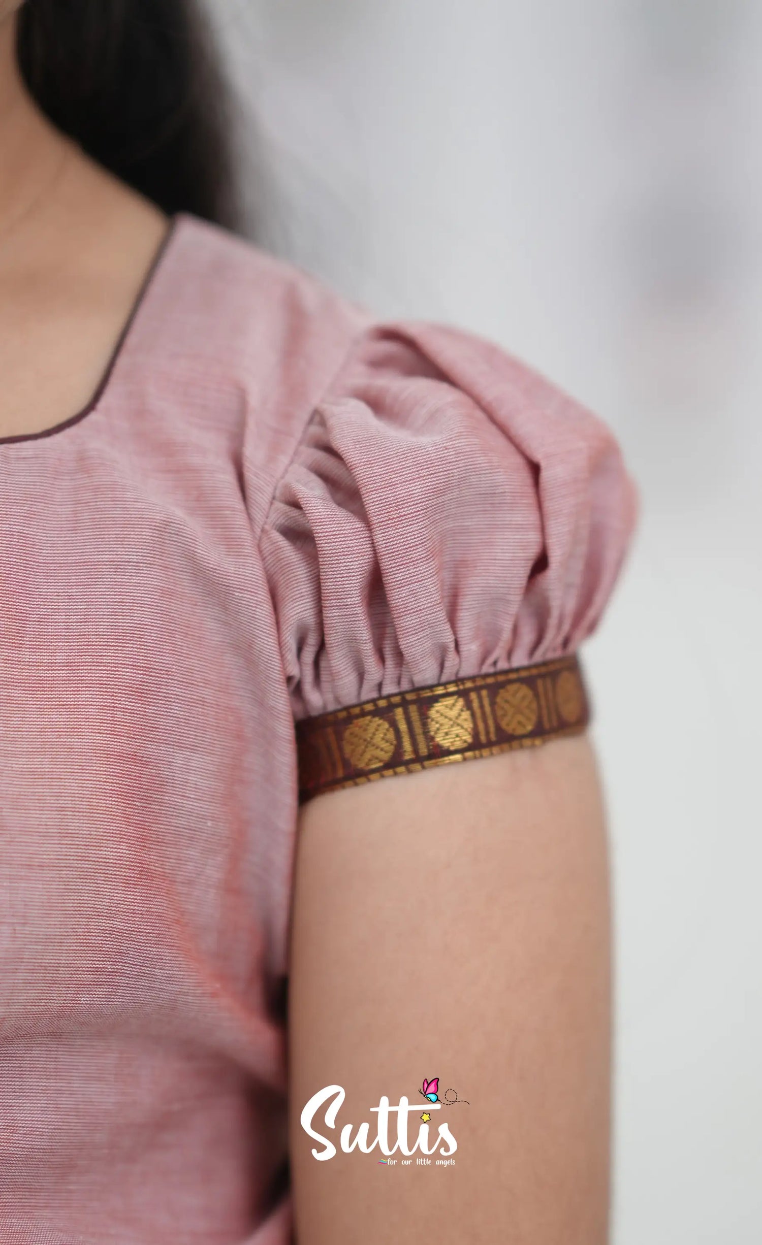 Cotton Pavadai Sattai - Dusky Pink and Brownish Maroon Kids-Suttis