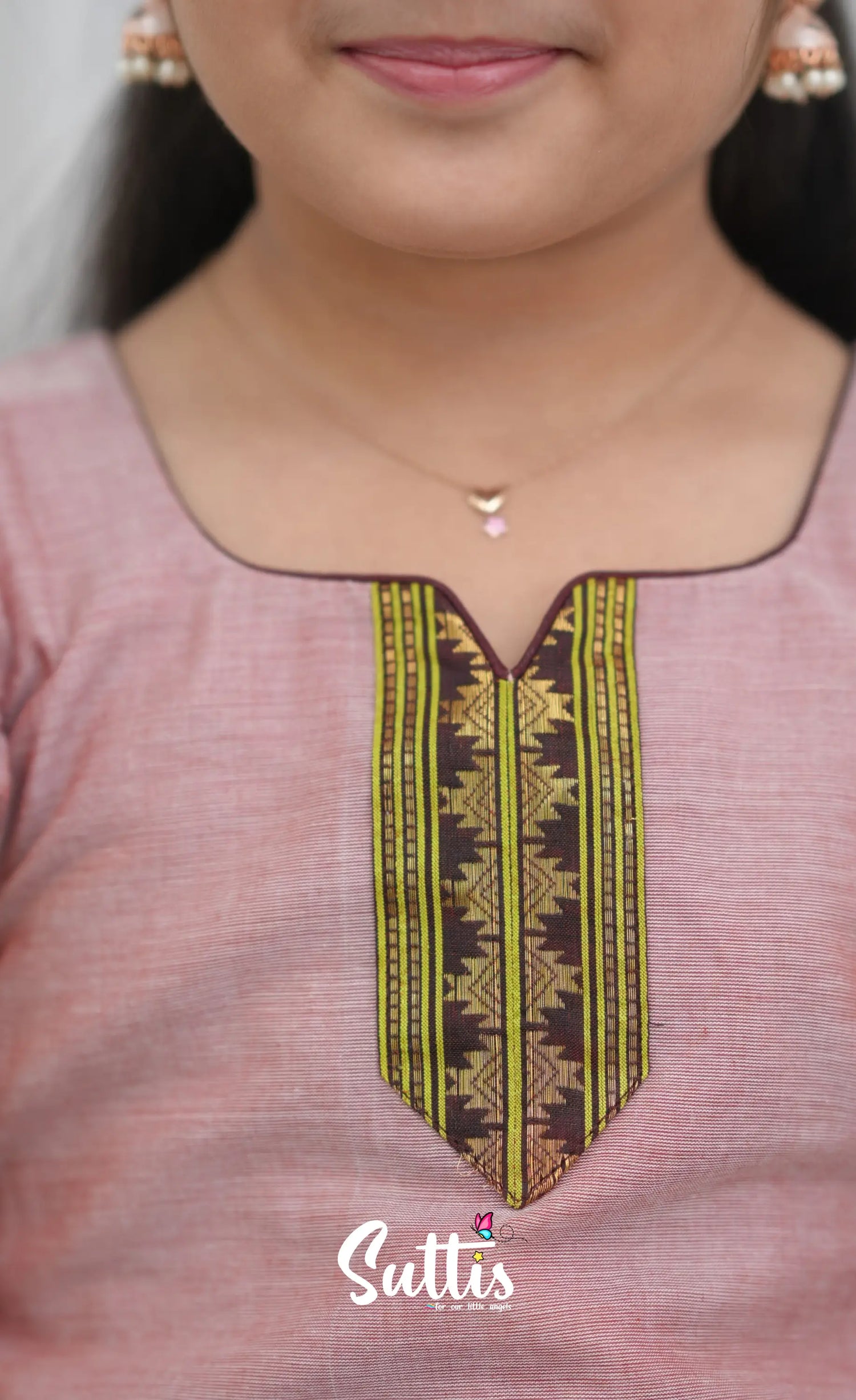 Cotton Pavadai Sattai - Dusky Pink and Brownish Maroon Kids-Suttis