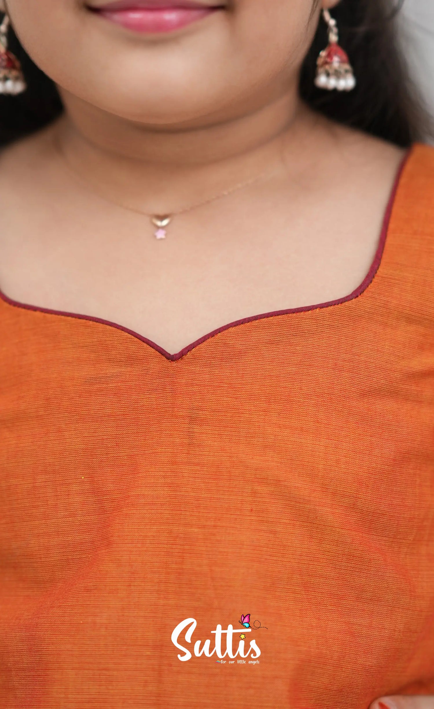 Cotton Pavadai Sattai Orange and Red Kids Suttis