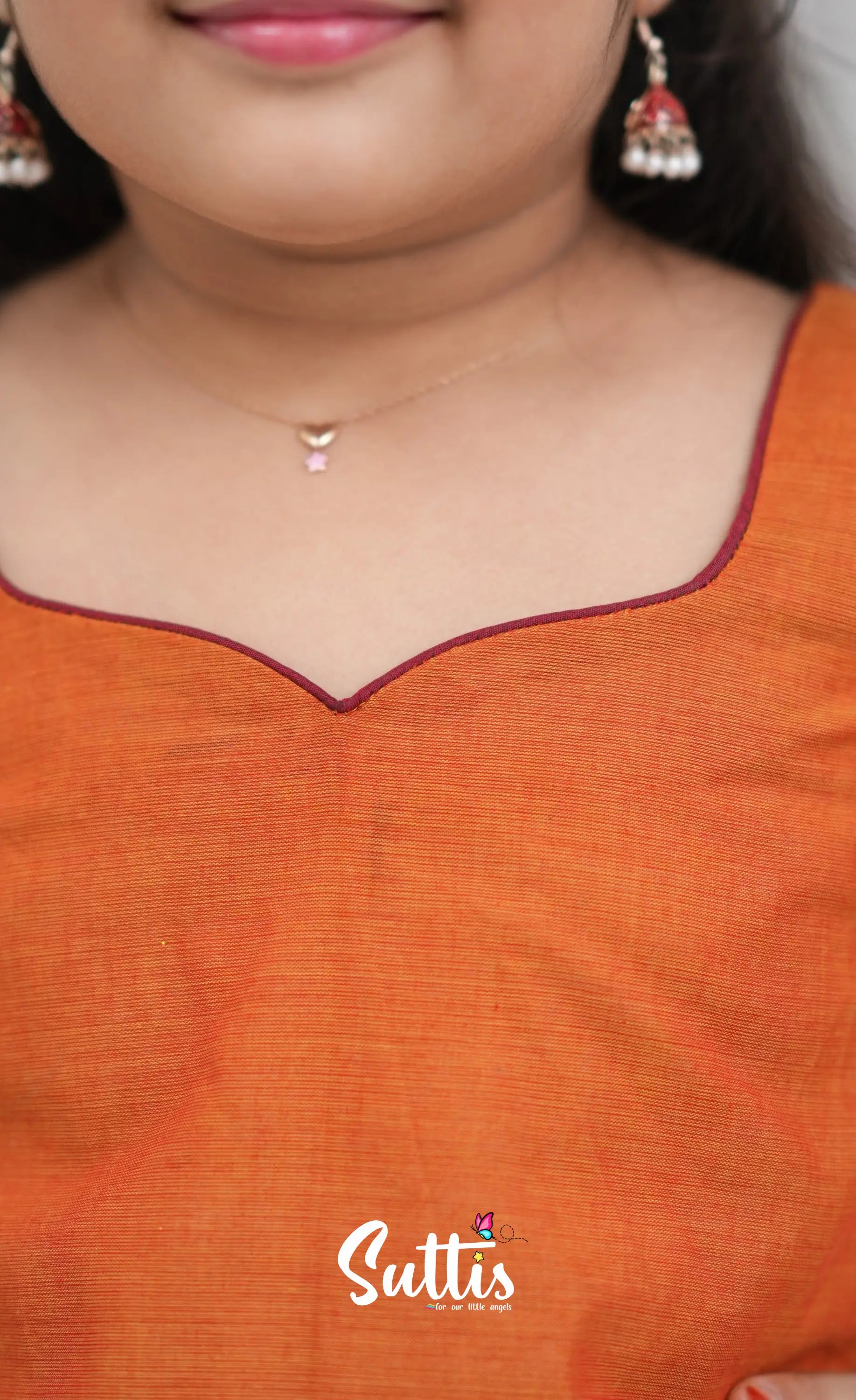 Cotton Pavadai Sattai Orange and Red Kids Suttis