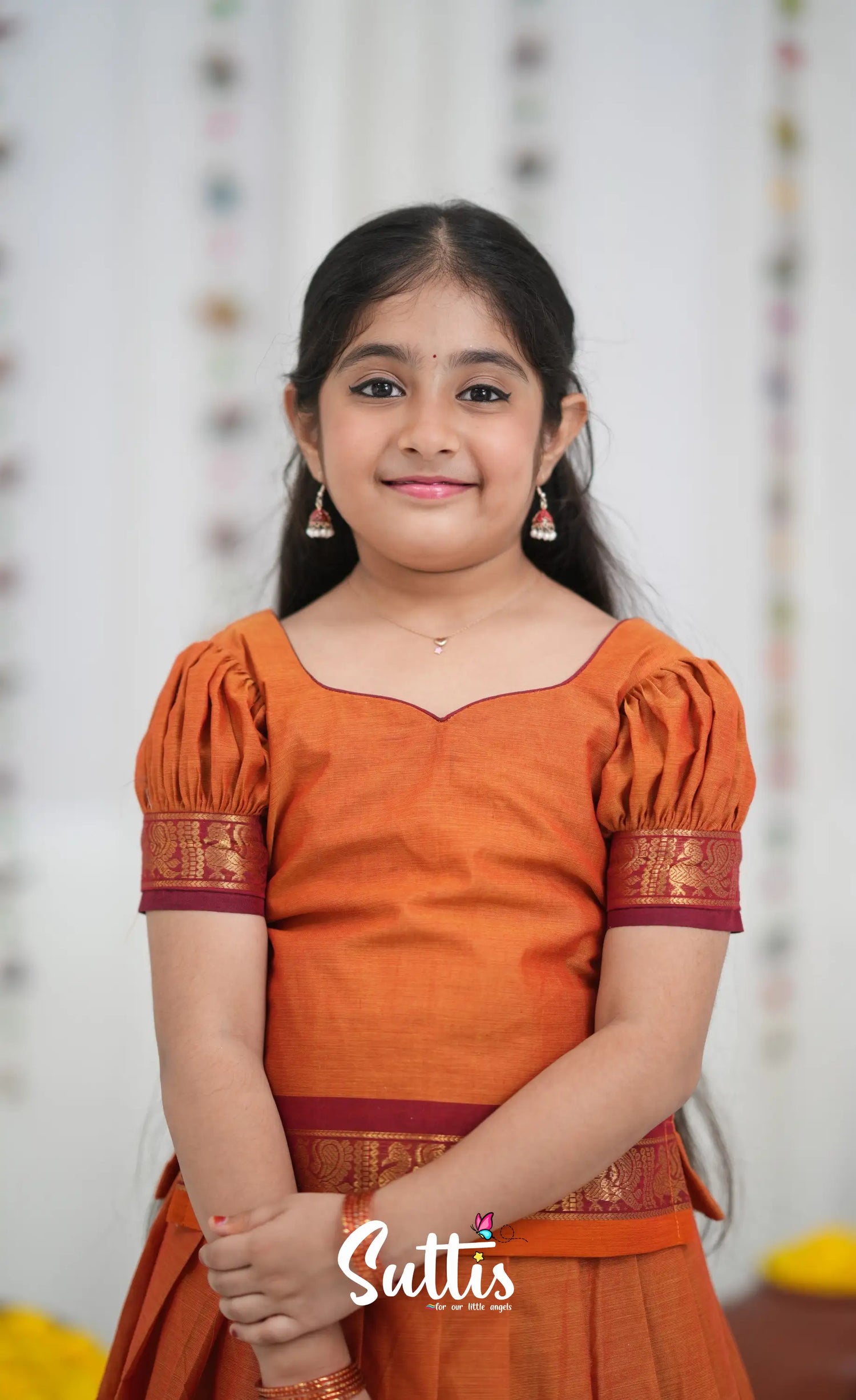 Cotton Pavadai Sattai Orange and Red Kids Suttis