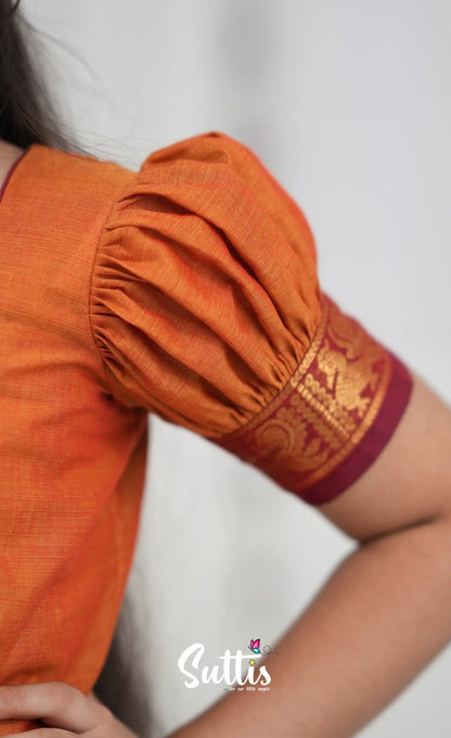 Cotton Pavadai Sattai Orange and Red Kids Suttis