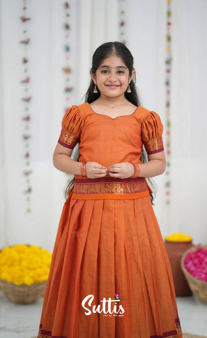 Cotton Pavadai Sattai Orange and Red Kids Suttis