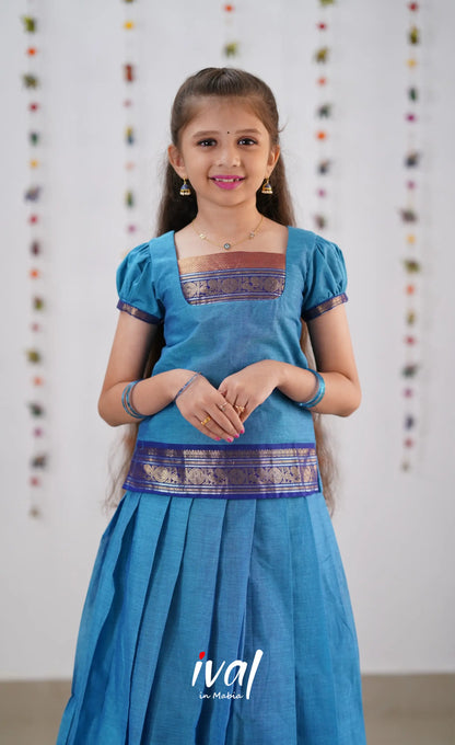 Cotton Pavadai Sattai - Sky Blue * Dark Kids-Suttis