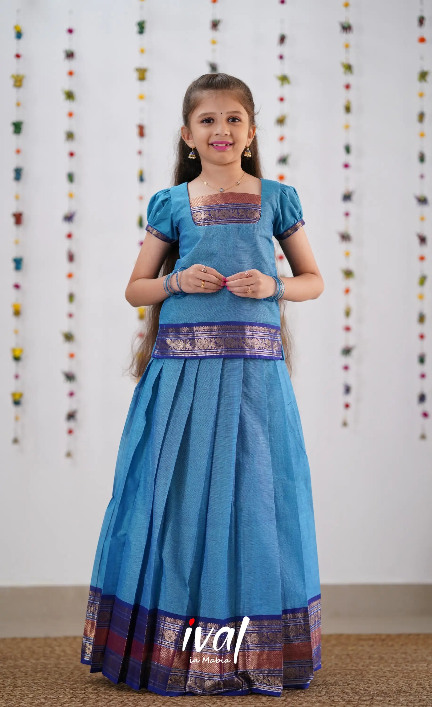 Cotton Pavadai Sattai - Sky Blue * Dark Kids-Suttis