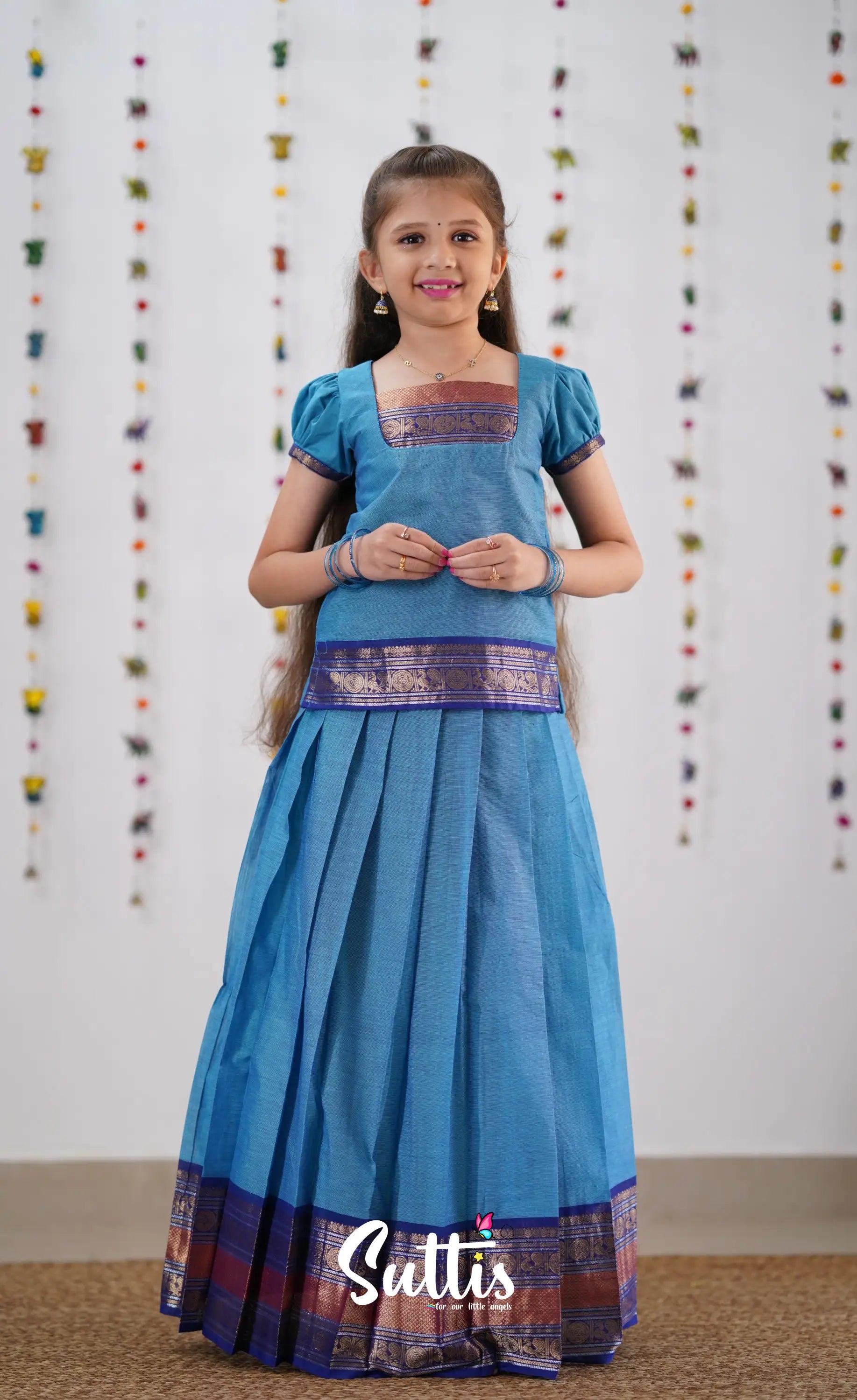 Cotton Pavadai Sattai - Sky Blue * Dark Kids-Suttis